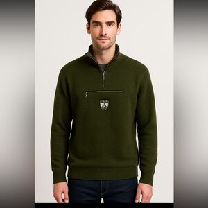 Vintage Vampire 1950 Italian Boucle Wool Quarter-Zip Retro ski Sweater Green L